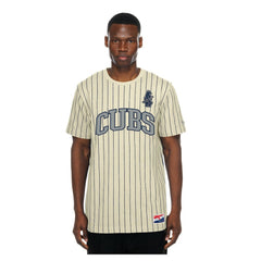 Cream Chicago Cubs New Era Throwback Meshback Pinstripe T-Shirt
