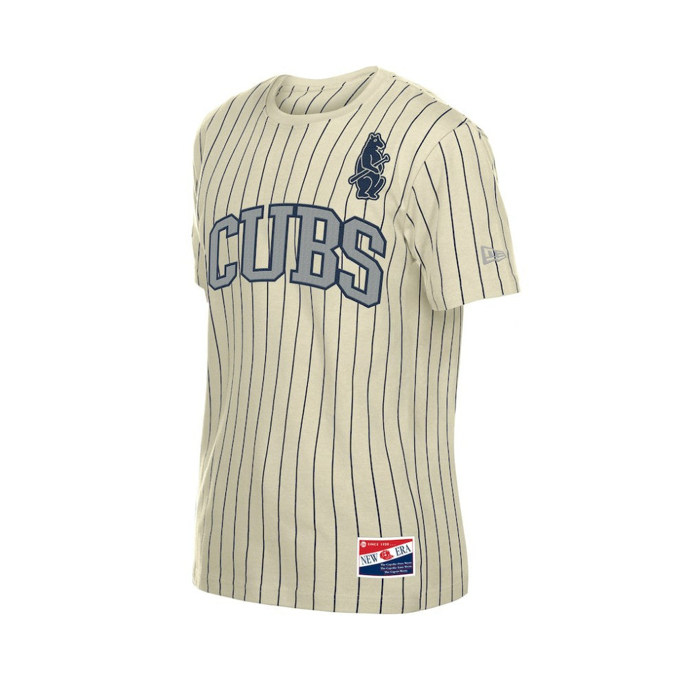 Cream Chicago Cubs New Era Throwback Meshback Pinstripe T-Shirt