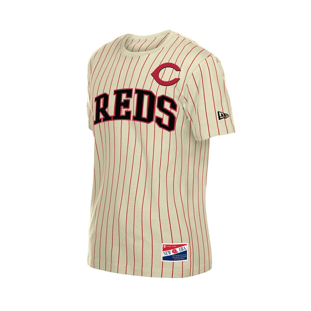 Cream Cincinnati Reds New Era Throwback Meshback Pinstripe T-Shirt