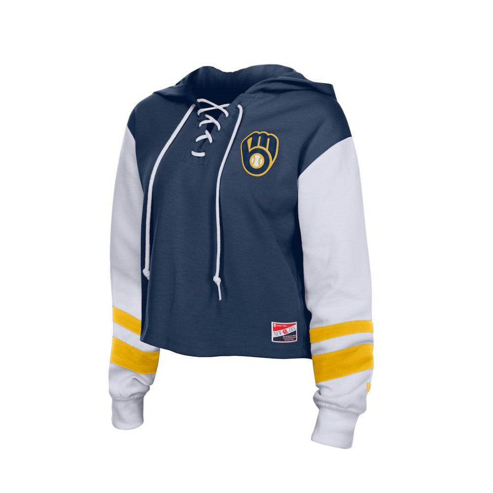 Navy Milwaukee Brewers New Era Women's Boxy Lace-Up Hoodie