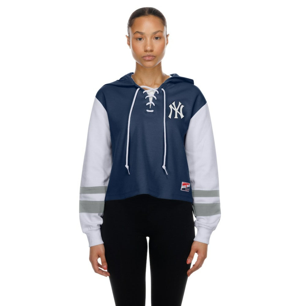Navy New York Yankees New Era Women's Boxy Lace-Up Hoodie