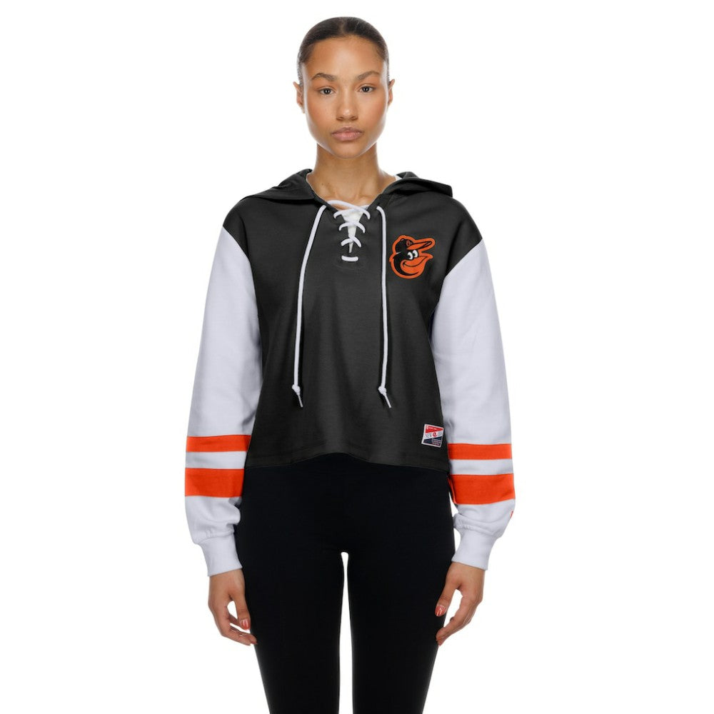 Black Baltimore Orioles New Era Women's Boxy Lace-Up Hoodie