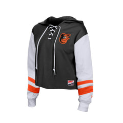 Black Baltimore Orioles New Era Women's Boxy Lace-Up Hoodie