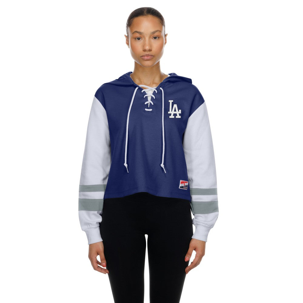 Royal Los Angeles Dodgers New Era Women's Boxy Lace-Up Hoodie