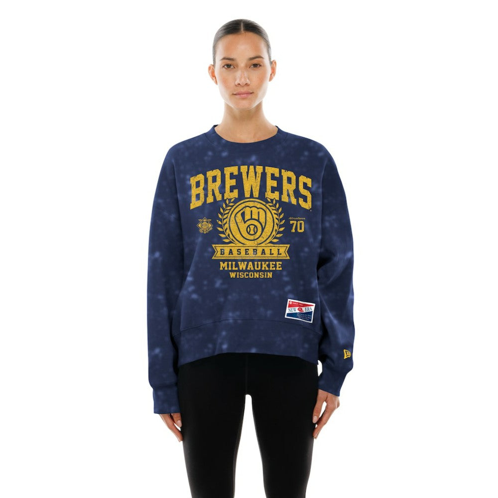 Navy Milwaukee Brewers New Era Women's Throwback Oversized Boxy Sweatshirt