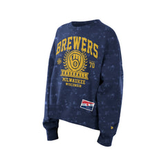 Navy Milwaukee Brewers New Era Women's Throwback Oversized Boxy Sweatshirt