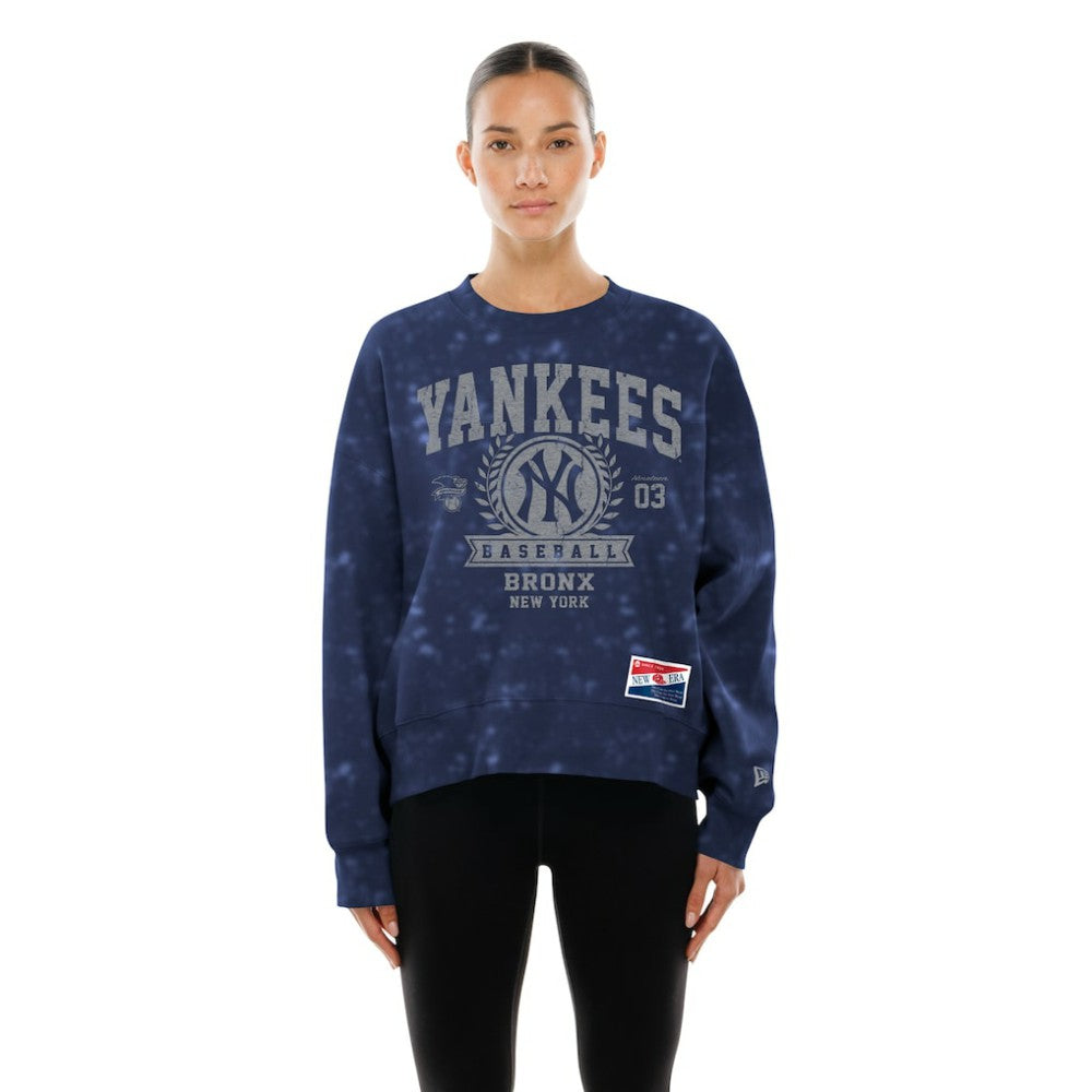 Navy New York Yankees New Era Women's Throwback Oversized Boxy Sweatshirt