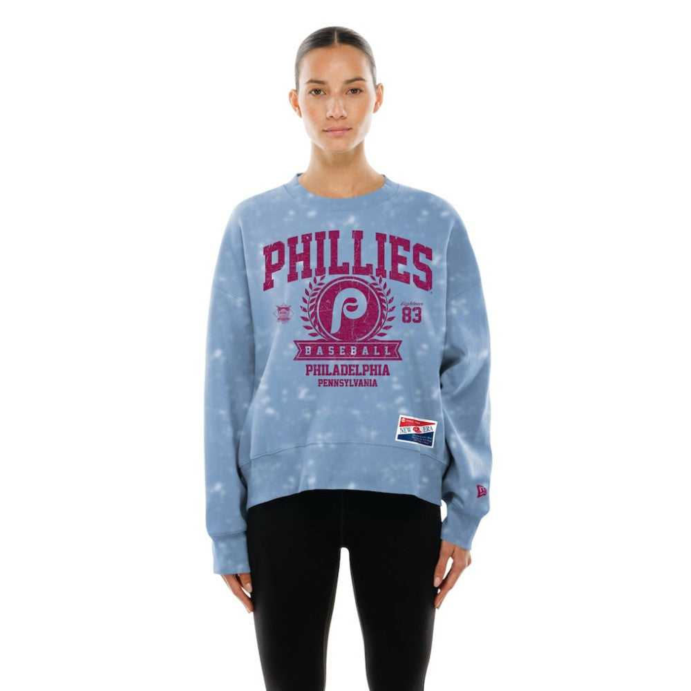 Light Blue Philadelphia Phillies New Era Women's Throwback Oversized Boxy Sweatshirt