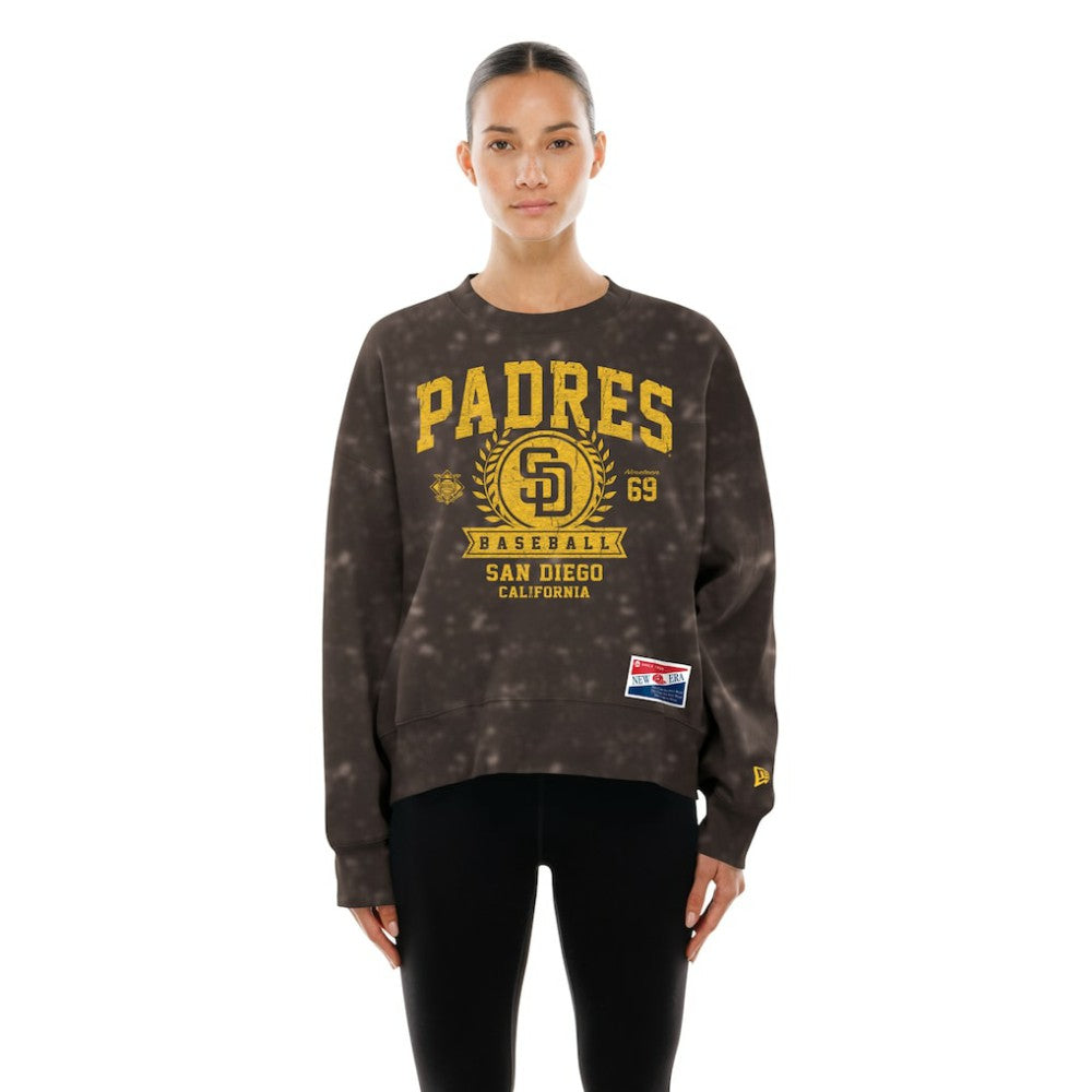 Brown San Diego Padres New Era Women's Throwback Oversized Boxy Sweatshirt
