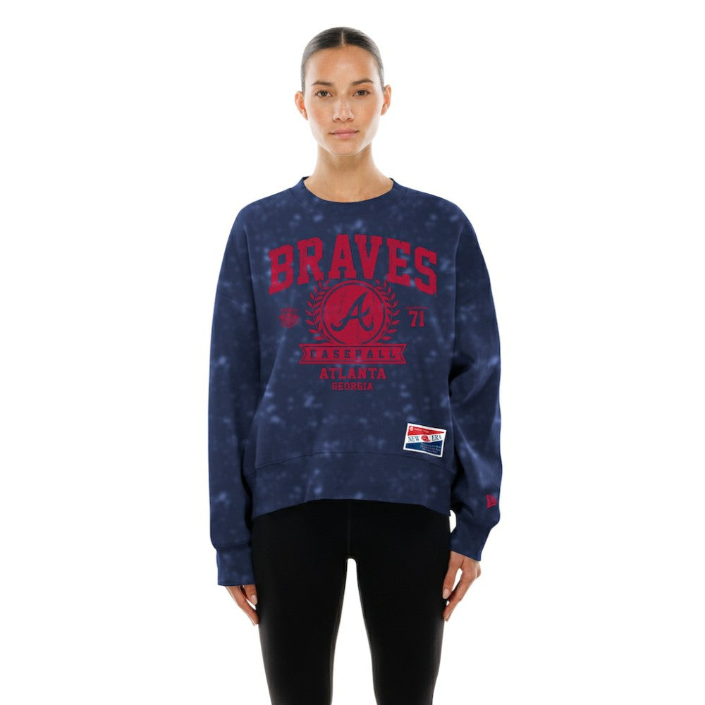 Navy Atlanta Braves New Era Women's Throwback Oversized Boxy Sweatshirt