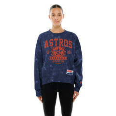 Navy Houston Astros New Era Women's Throwback Oversized Boxy Sweatshirt