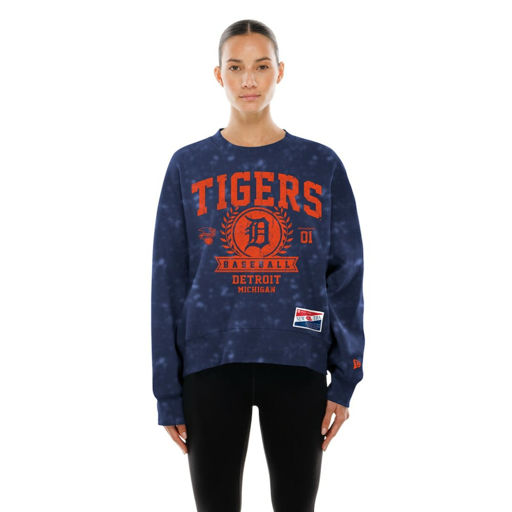 Navy Detroit Tigers New Era Women's Throwback Oversized Boxy Sweatshirt