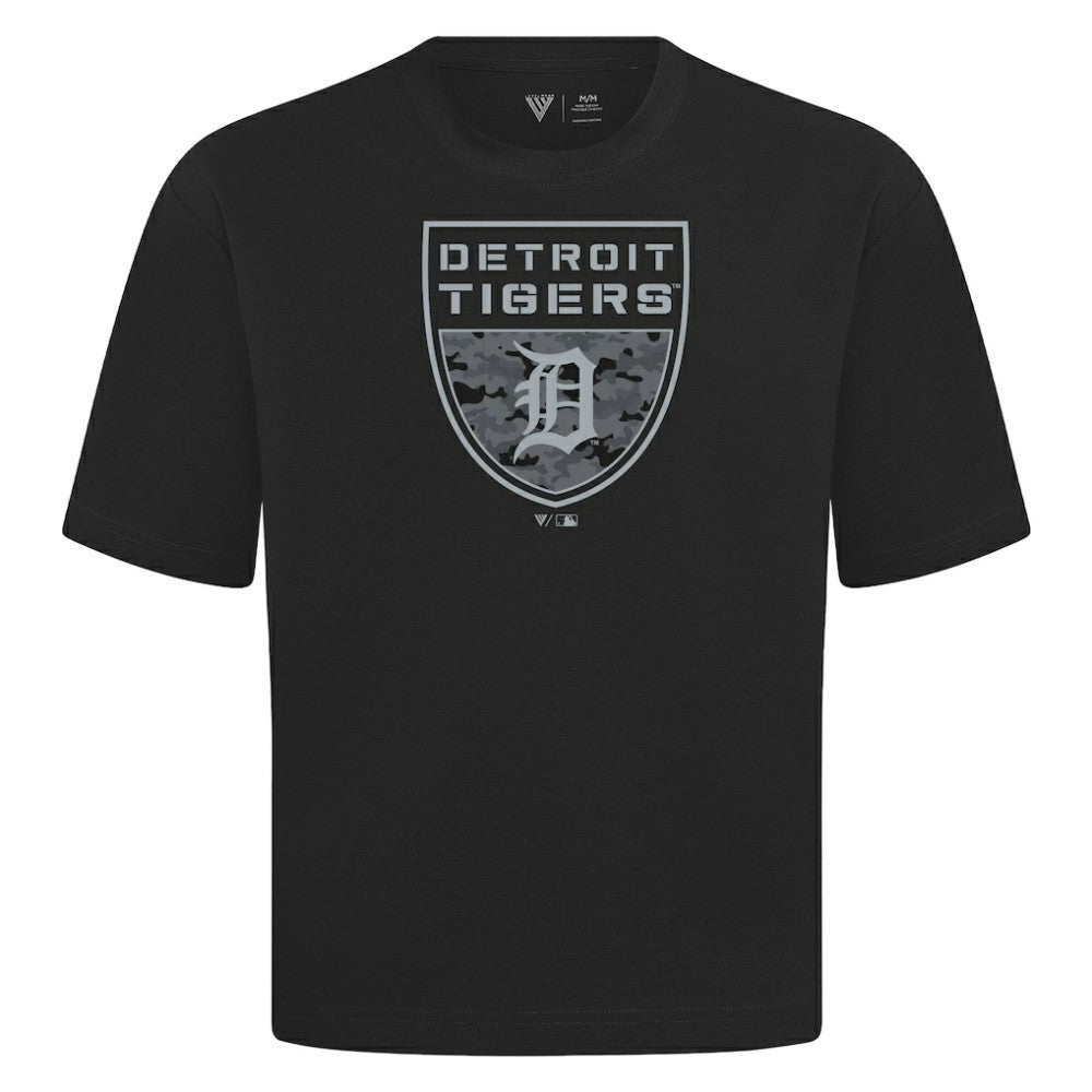 Black Detroit Tigers Levelwear Oversized Luxe Signature Knit Buckler T-Shirt