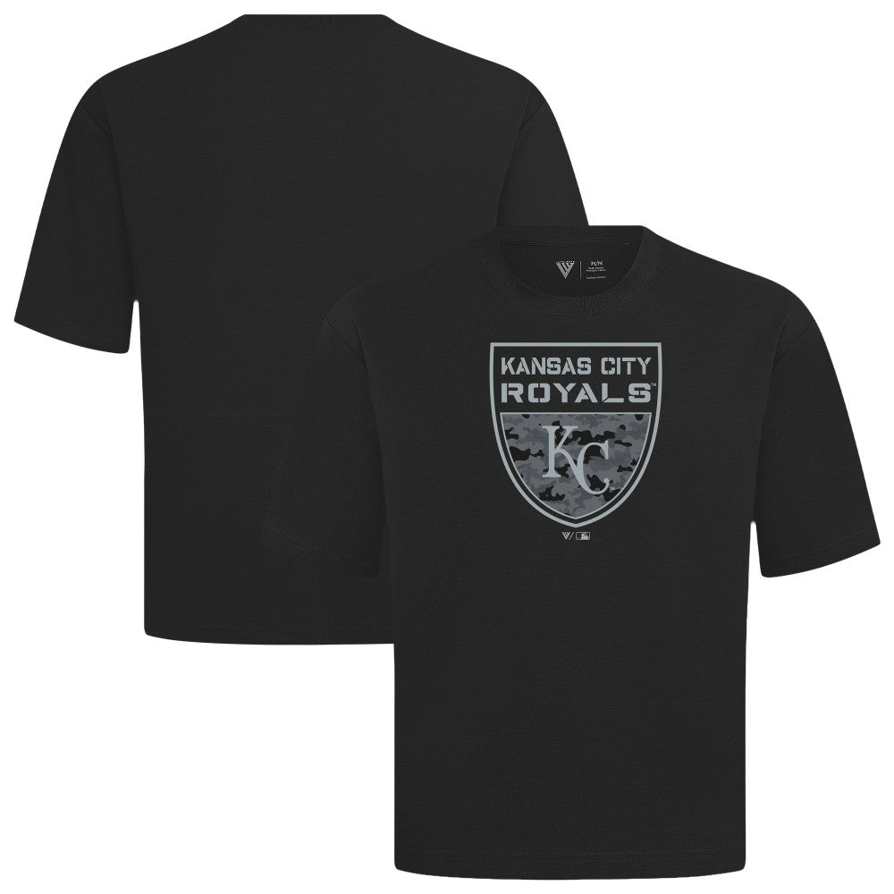 Black Kansas City Royals Levelwear Oversized Luxe Signature Knit Buckler T-Shirt