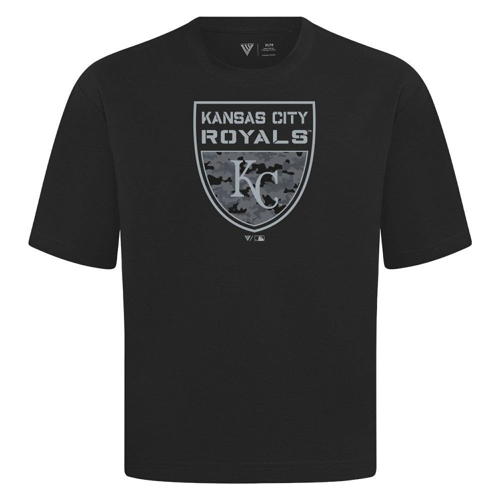 Black Kansas City Royals Levelwear Oversized Luxe Signature Knit Buckler T-Shirt