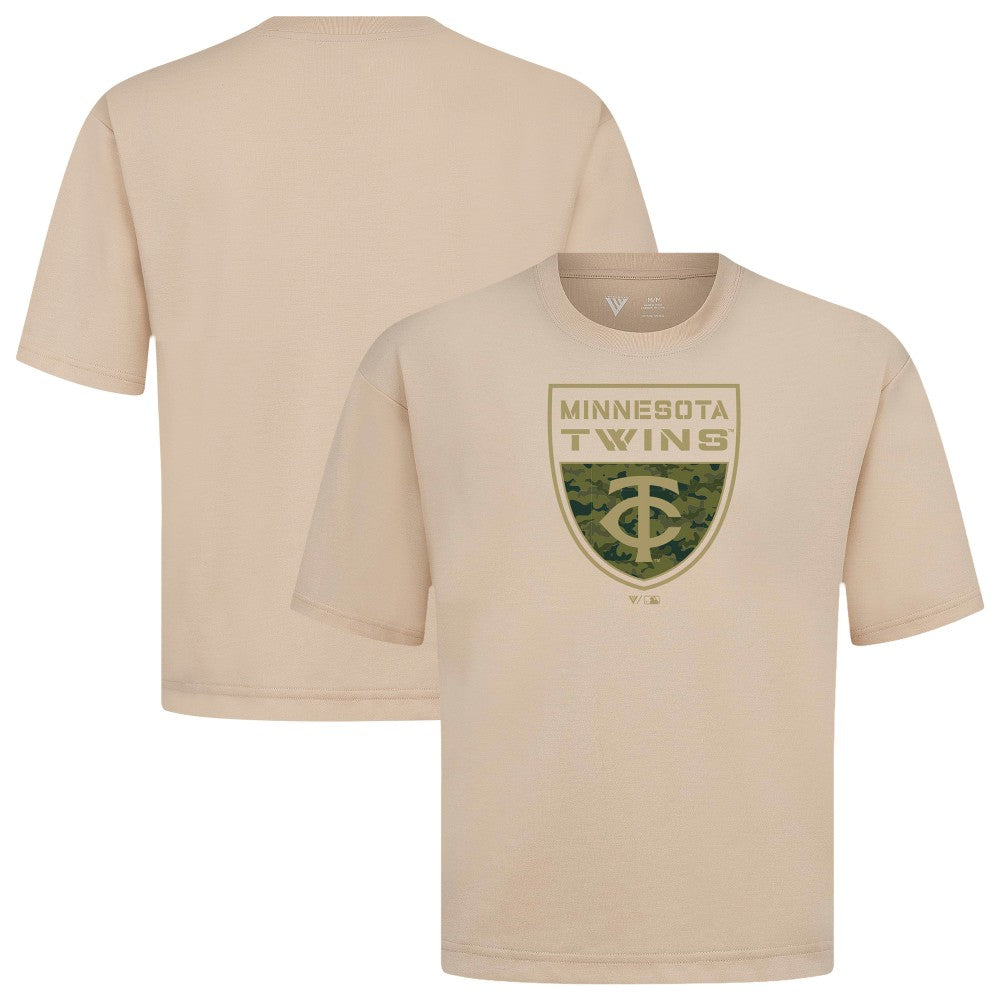 Khaki Minnesota Twins Levelwear Oversized Luxe Signature Knit Buckler T-Shirt