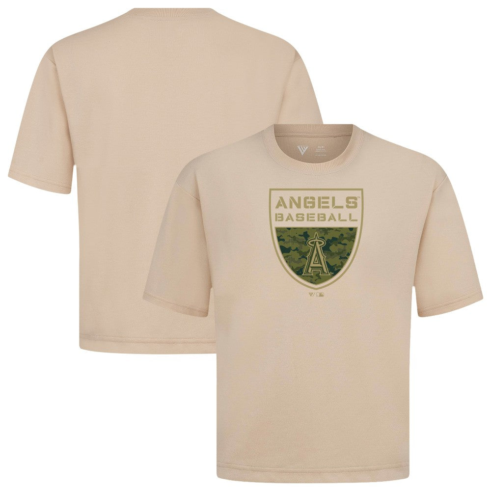 Khaki Los Angeles Angels Levelwear Oversized Luxe Signature Knit Buckler T-Shirt