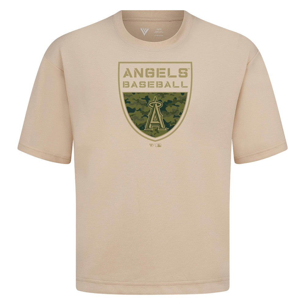 Khaki Los Angeles Angels Levelwear Oversized Luxe Signature Knit Buckler T-Shirt