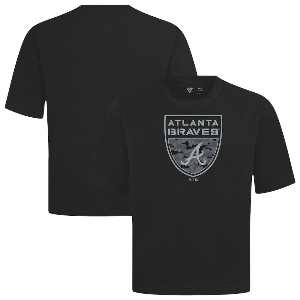 Black Atlanta Braves Levelwear Oversized Luxe Signature Knit Buckler T-Shirt