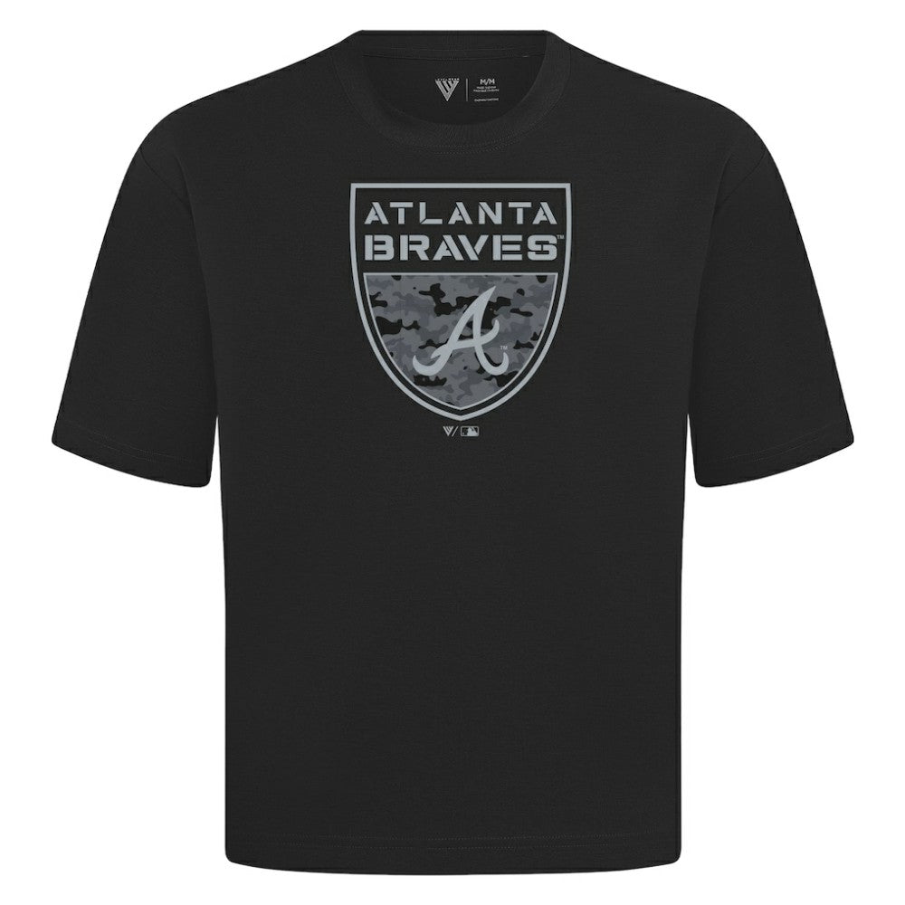 Black Atlanta Braves Levelwear Oversized Luxe Signature Knit Buckler T-Shirt