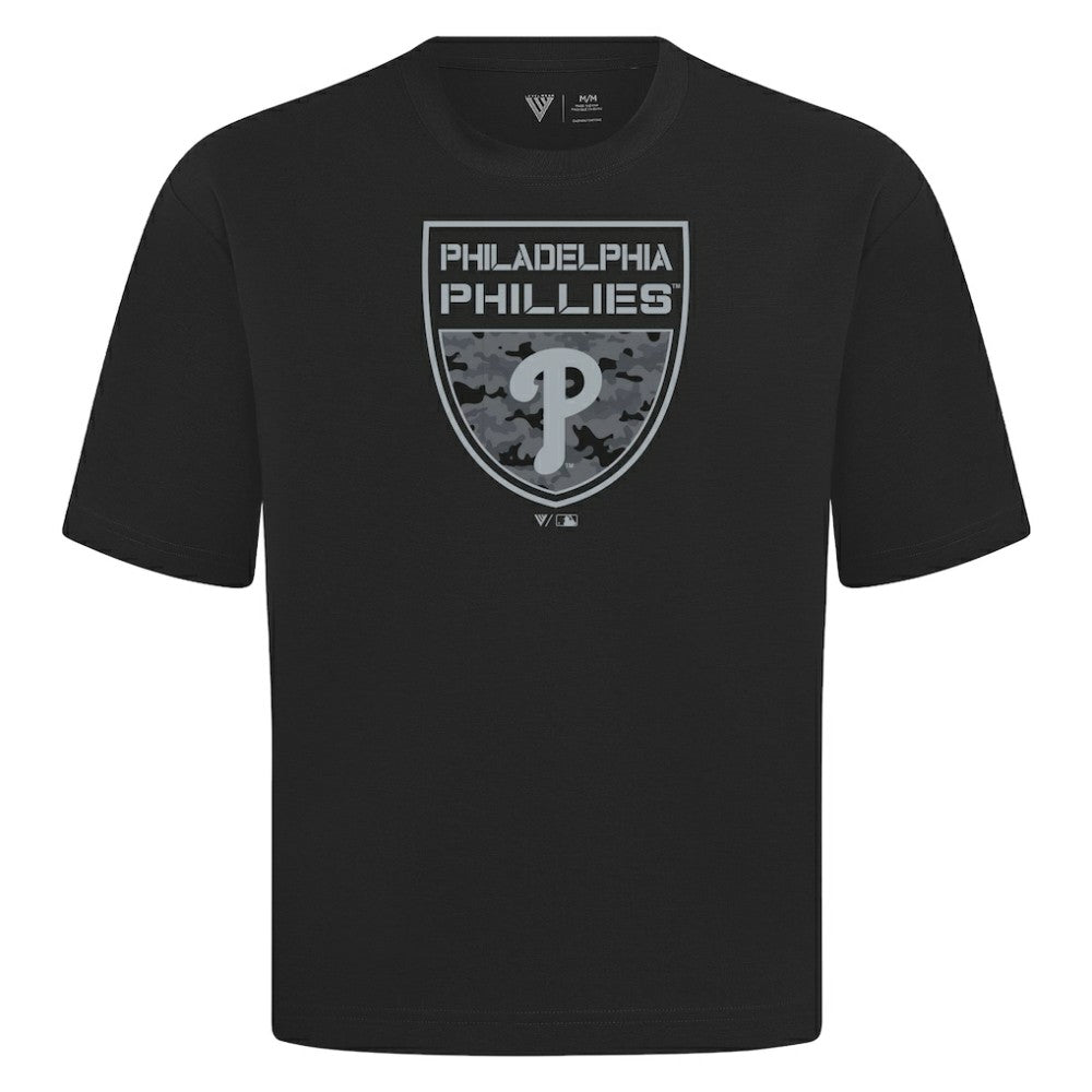Black Philadelphia Phillies Levelwear Oversized Luxe Signature Knit Buckler T-Shirt