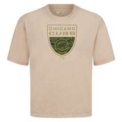 Khaki Chicago Cubs Levelwear Oversized Luxe Signature Knit Buckler T-Shirt