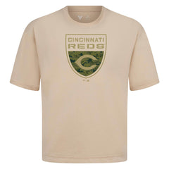 Khaki Cincinnati Reds Levelwear Oversized Luxe Signature Knit Buckler T-Shirt
