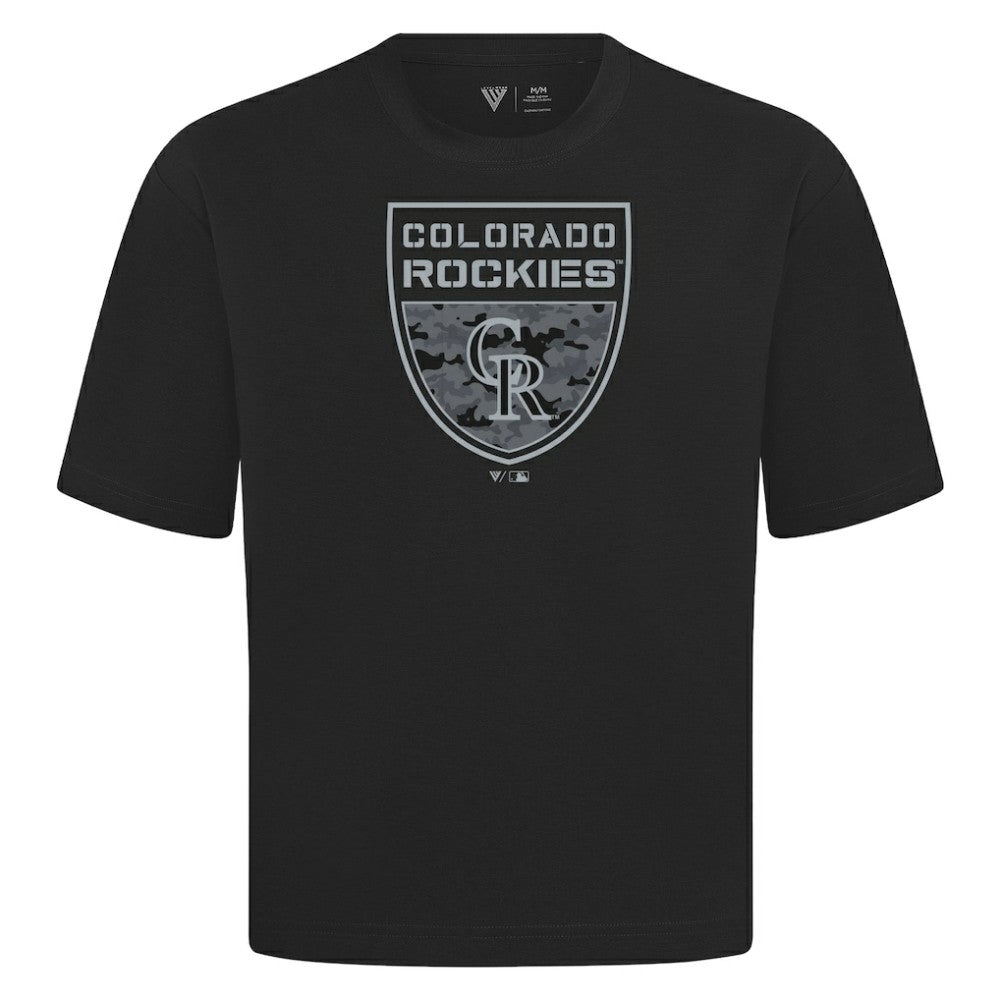 Black Colorado Rockies Levelwear Oversized Luxe Signature Knit Buckler T-Shirt