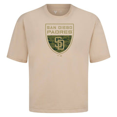 Khaki San Diego Padres Levelwear Oversized Luxe Signature Knit Buckler T-Shirt