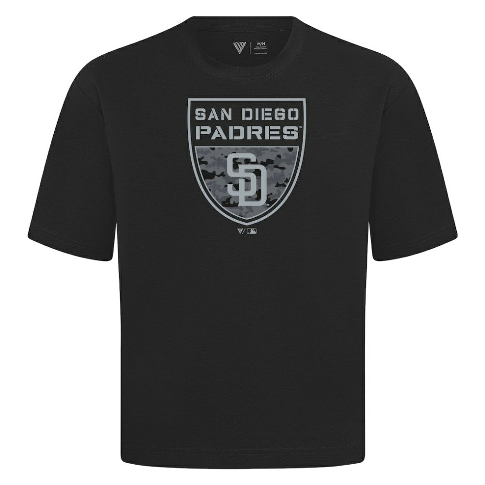 Black San Diego Padres Levelwear Oversized Luxe Signature Knit Buckler T-Shirt