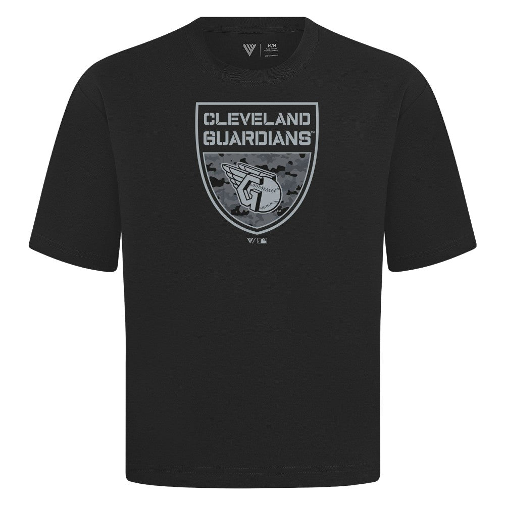 Black Cleveland Guardians Levelwear Oversized Luxe Signature Knit Buckler T-Shirt