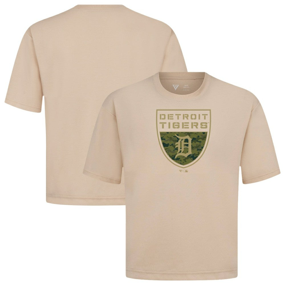 Khaki Detroit Tigers Levelwear Oversized Luxe Signature Knit Buckler T-Shirt