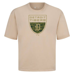 Khaki Detroit Tigers Levelwear Oversized Luxe Signature Knit Buckler T-Shirt