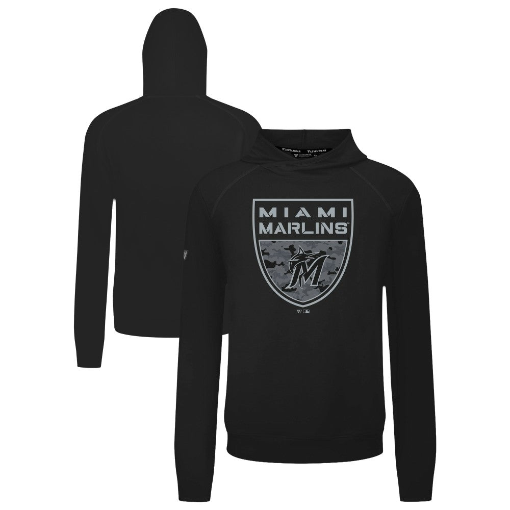 Black Miami Marlins Levelwear Mandate Buckler Tri-Blend Pullover Hoodie