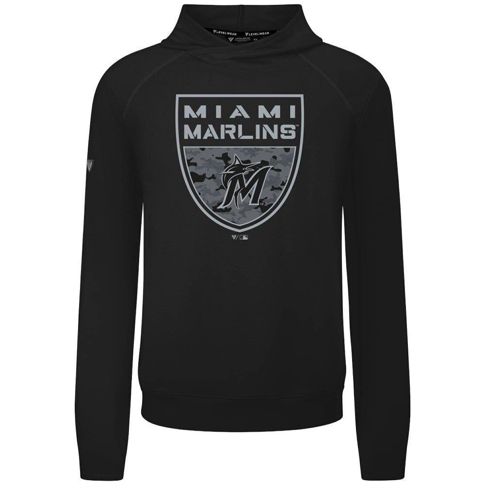 Black Miami Marlins Levelwear Mandate Buckler Tri-Blend Pullover Hoodie
