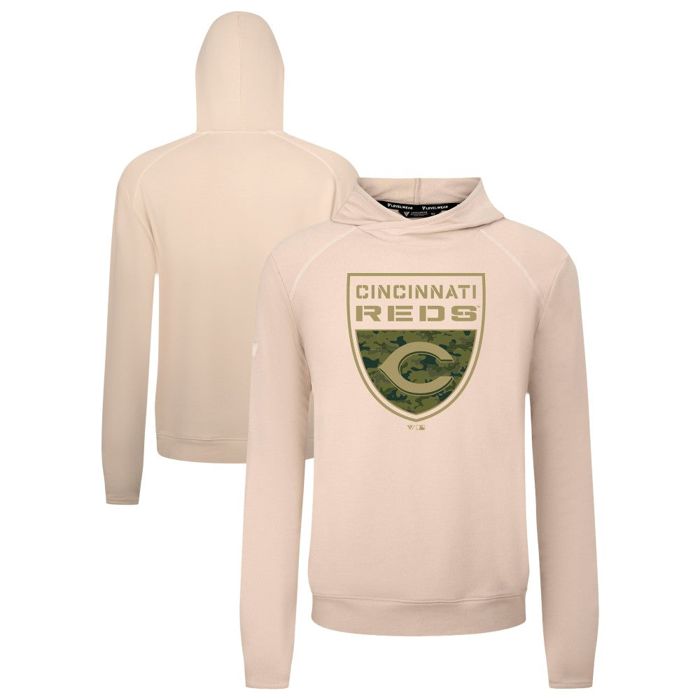 Khaki Cincinnati Reds Levelwear Mandate Buckler Tri-Blend Pullover Hoodie