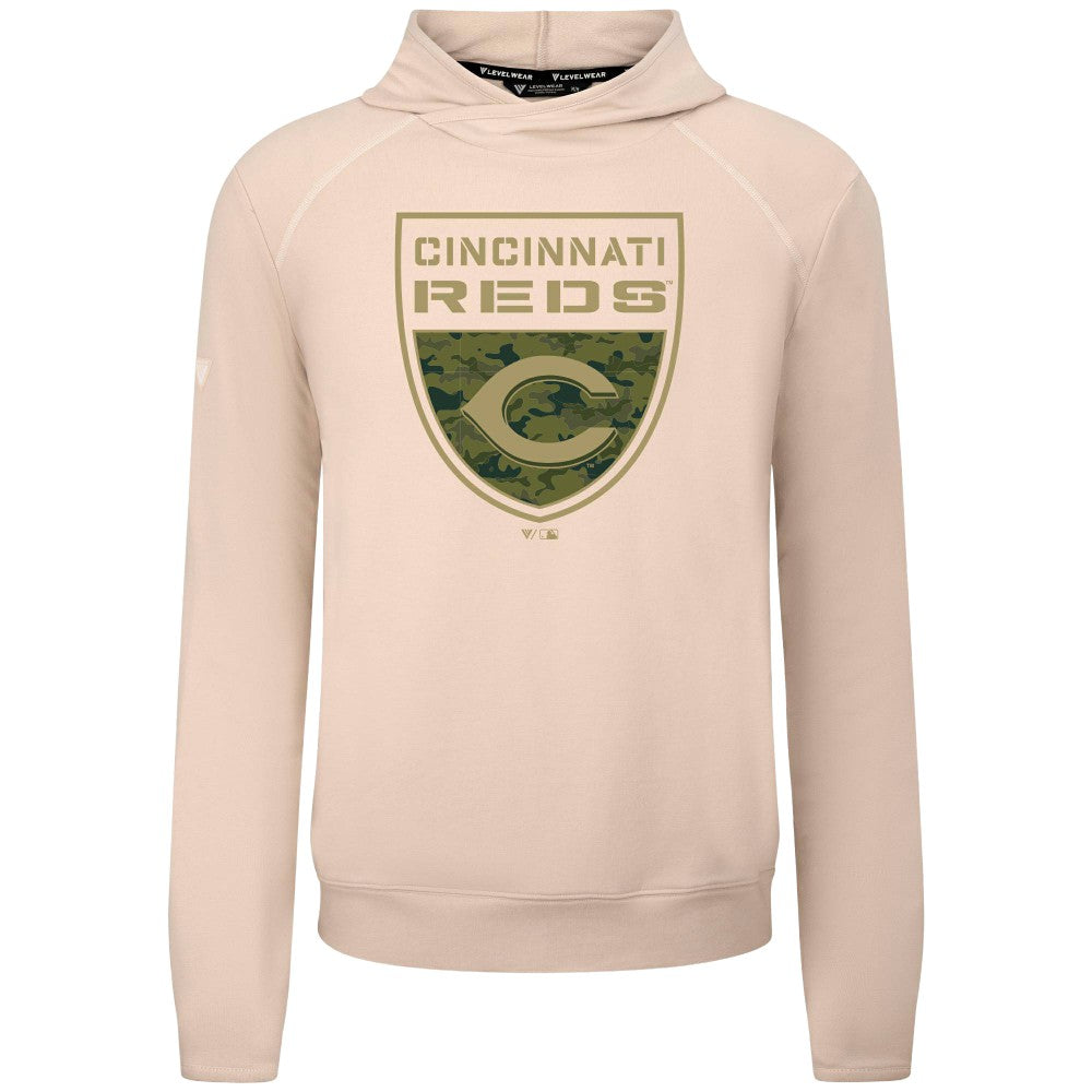Khaki Cincinnati Reds Levelwear Mandate Buckler Tri-Blend Pullover Hoodie