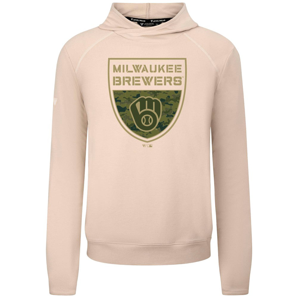 Khaki Milwaukee Brewers Levelwear Mandate Buckler Tri-Blend Pullover Hoodie