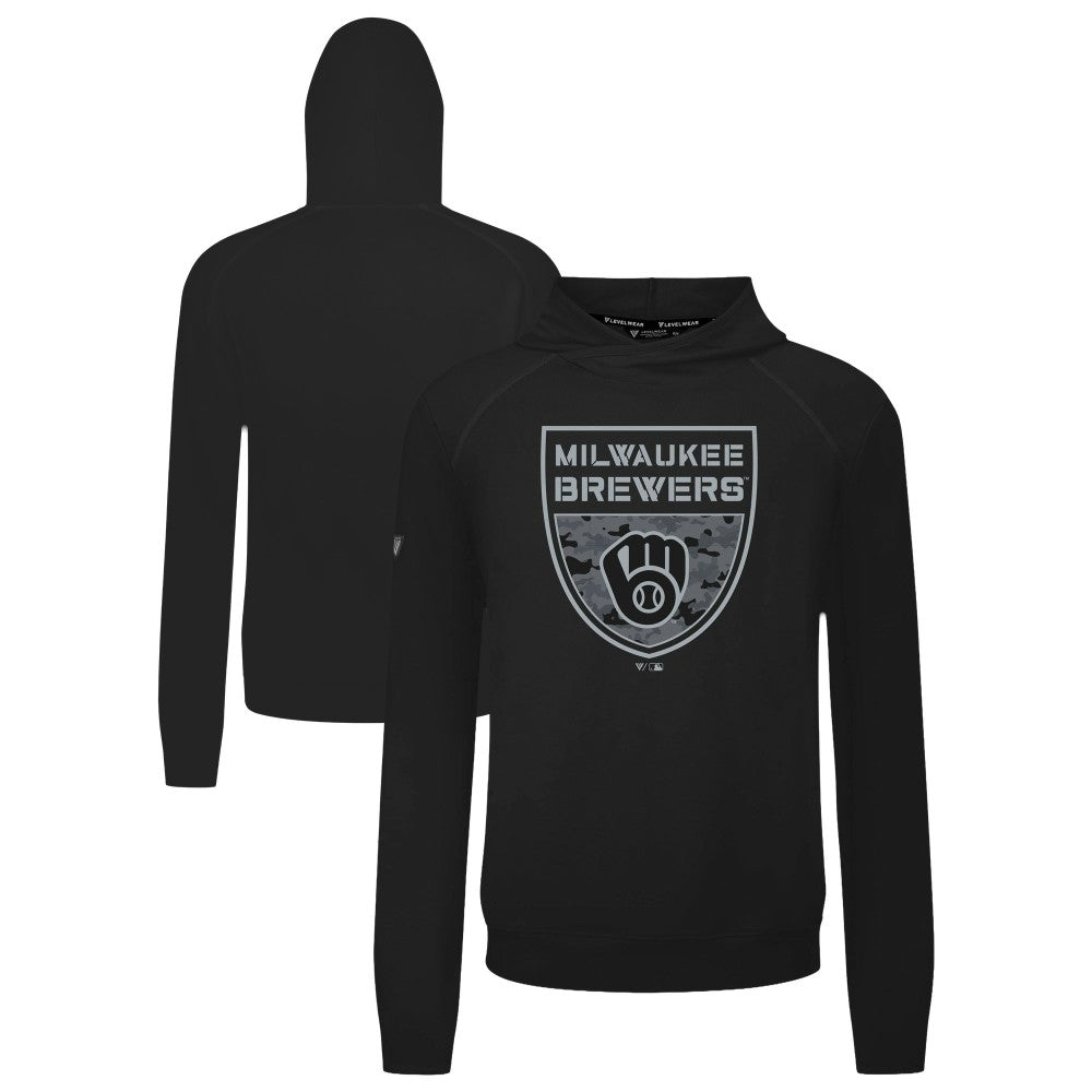 Black Milwaukee Brewers Levelwear Mandate Buckler Tri-Blend Pullover Hoodie