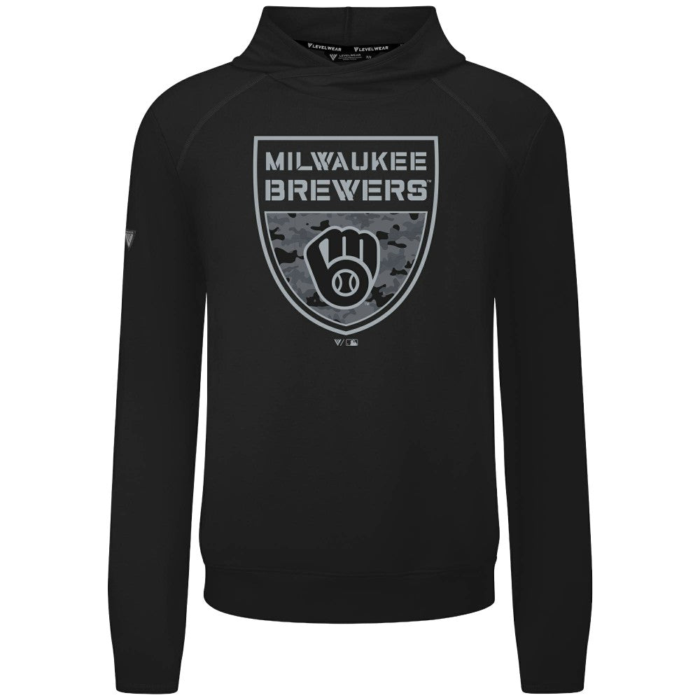 Black Milwaukee Brewers Levelwear Mandate Buckler Tri-Blend Pullover Hoodie