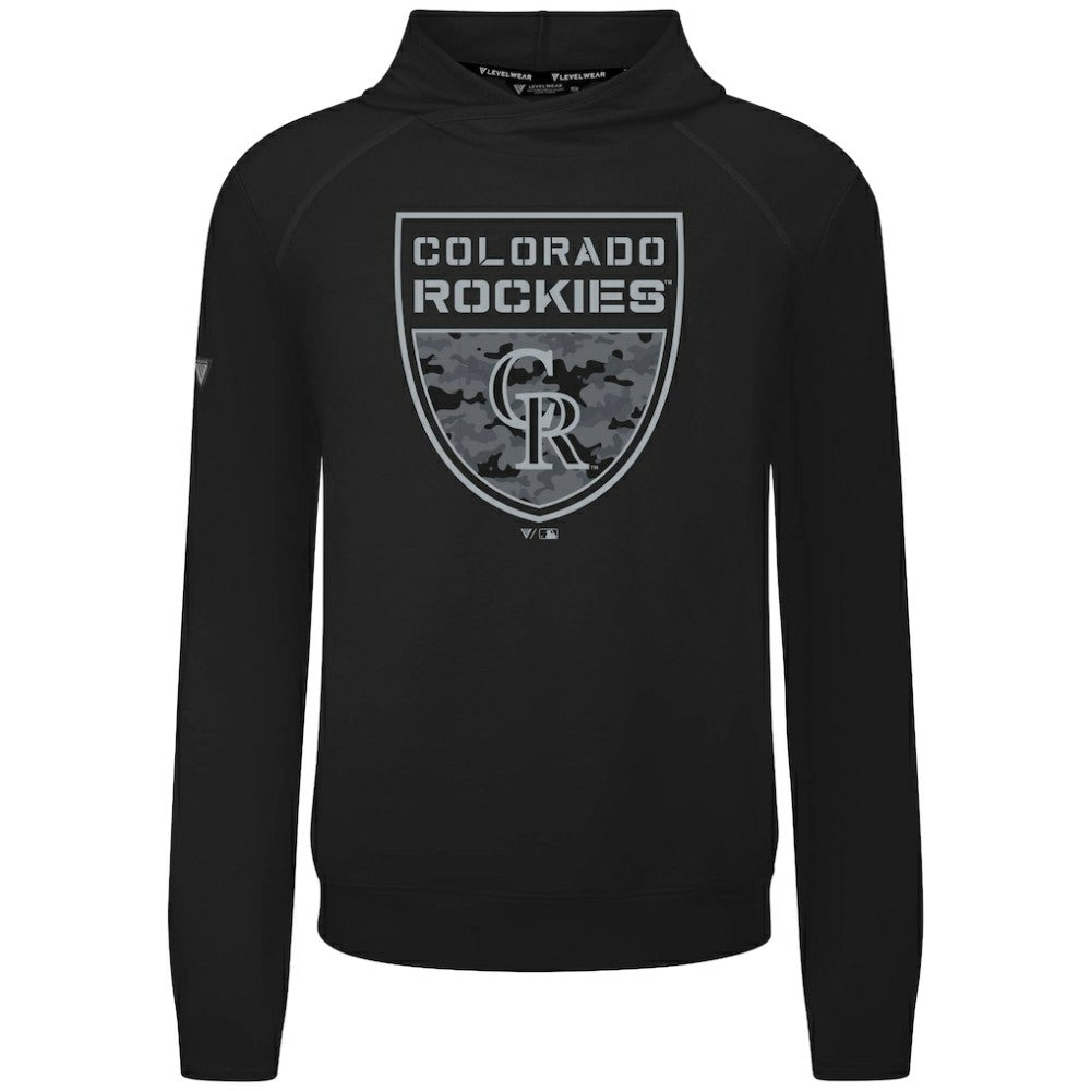 Black Colorado Rockies Levelwear Mandate Buckler Tri-Blend Pullover Hoodie