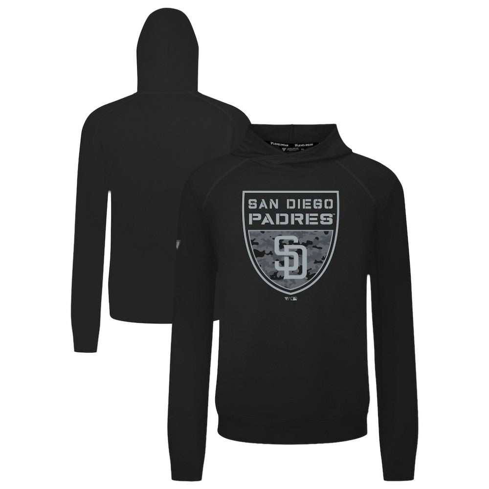 Black San Diego Padres Levelwear Mandate Buckler Tri-Blend Pullover Hoodie