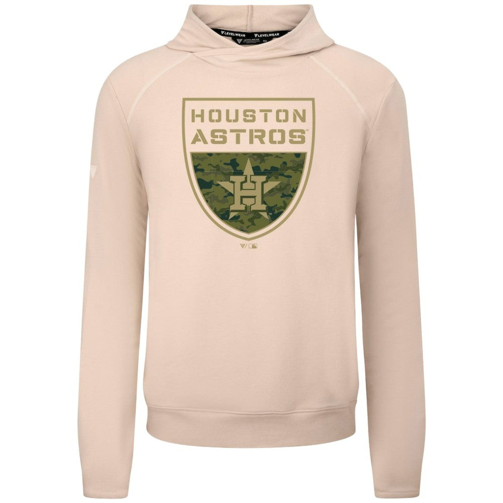 Khaki Houston Astros Levelwear Mandate Buckler Tri-Blend Pullover Hoodie