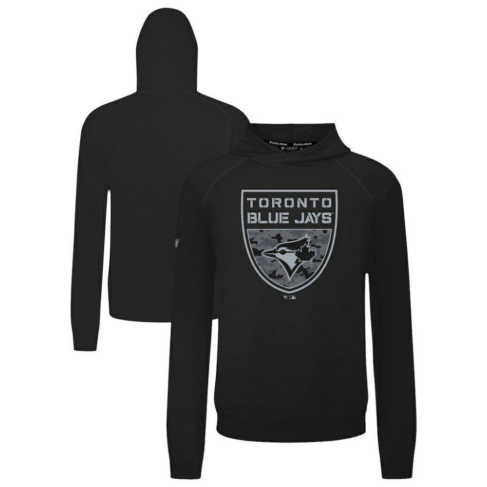 Black Toronto Blue Jays Levelwear Mandate Buckler Tri-Blend Pullover Hoodie