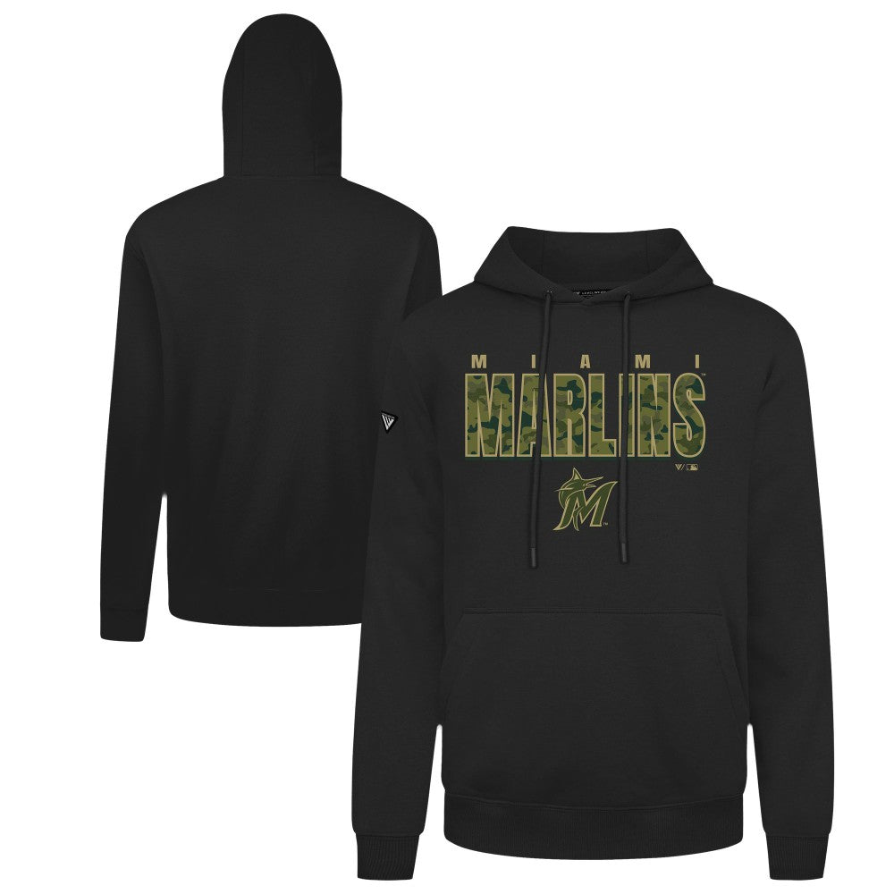 Black Miami Marlins Levelwear Podium Protect Pullover Hoodie