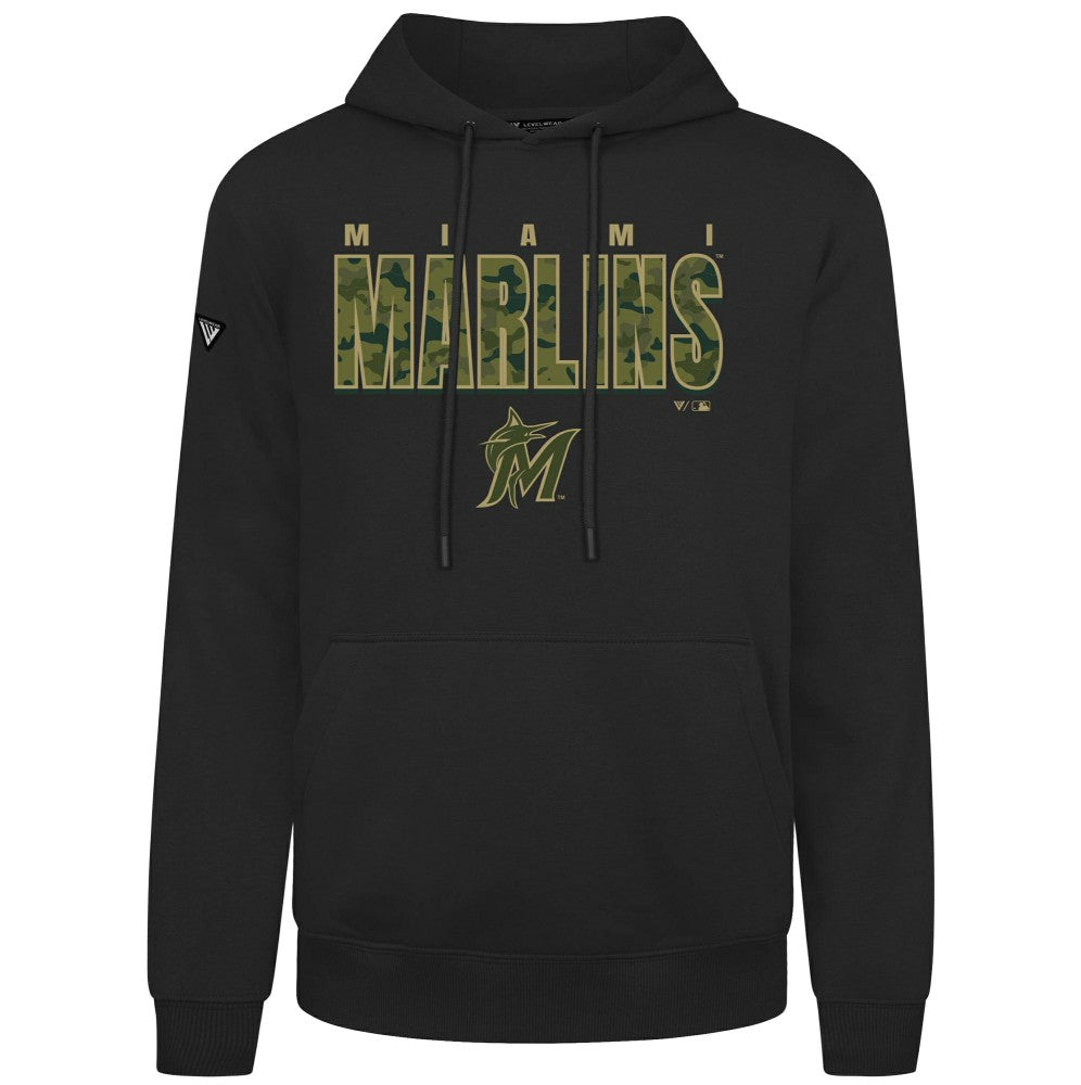Black Miami Marlins Levelwear Podium Protect Pullover Hoodie