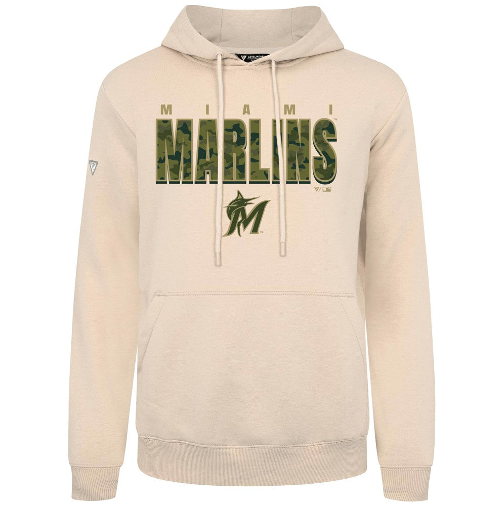 Khaki Miami Marlins Levelwear Podium Protect Pullover Hoodie