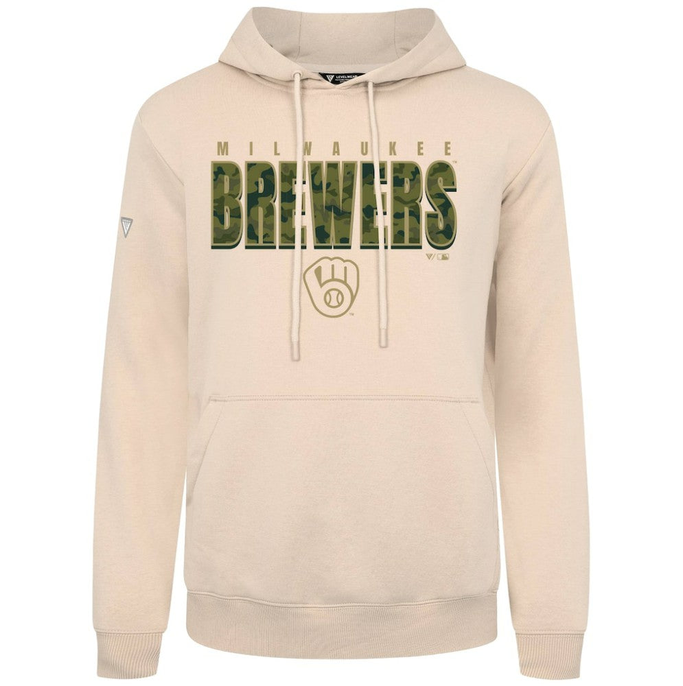 Khaki Milwaukee Brewers Levelwear Podium Protect Pullover Hoodie