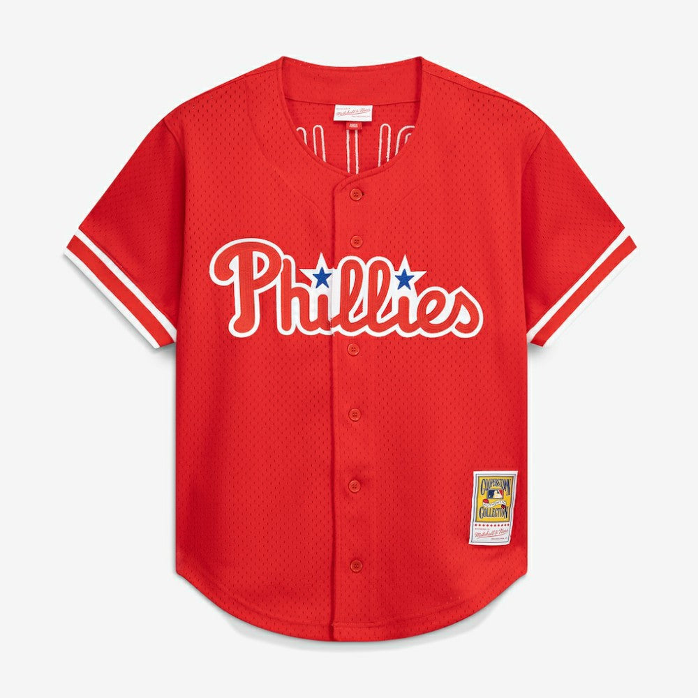 Red Jimmy Rollins Philadelphia Phillies Mitchell & Ness Cooperstown Mesh Batting Practice Button-Up Jersey