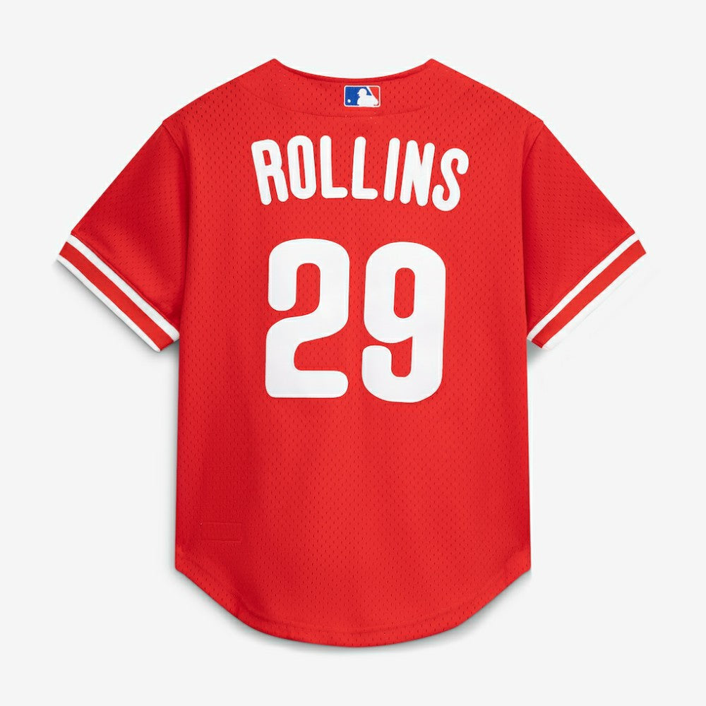 Red Jimmy Rollins Philadelphia Phillies Mitchell & Ness Cooperstown Mesh Batting Practice Button-Up Jersey